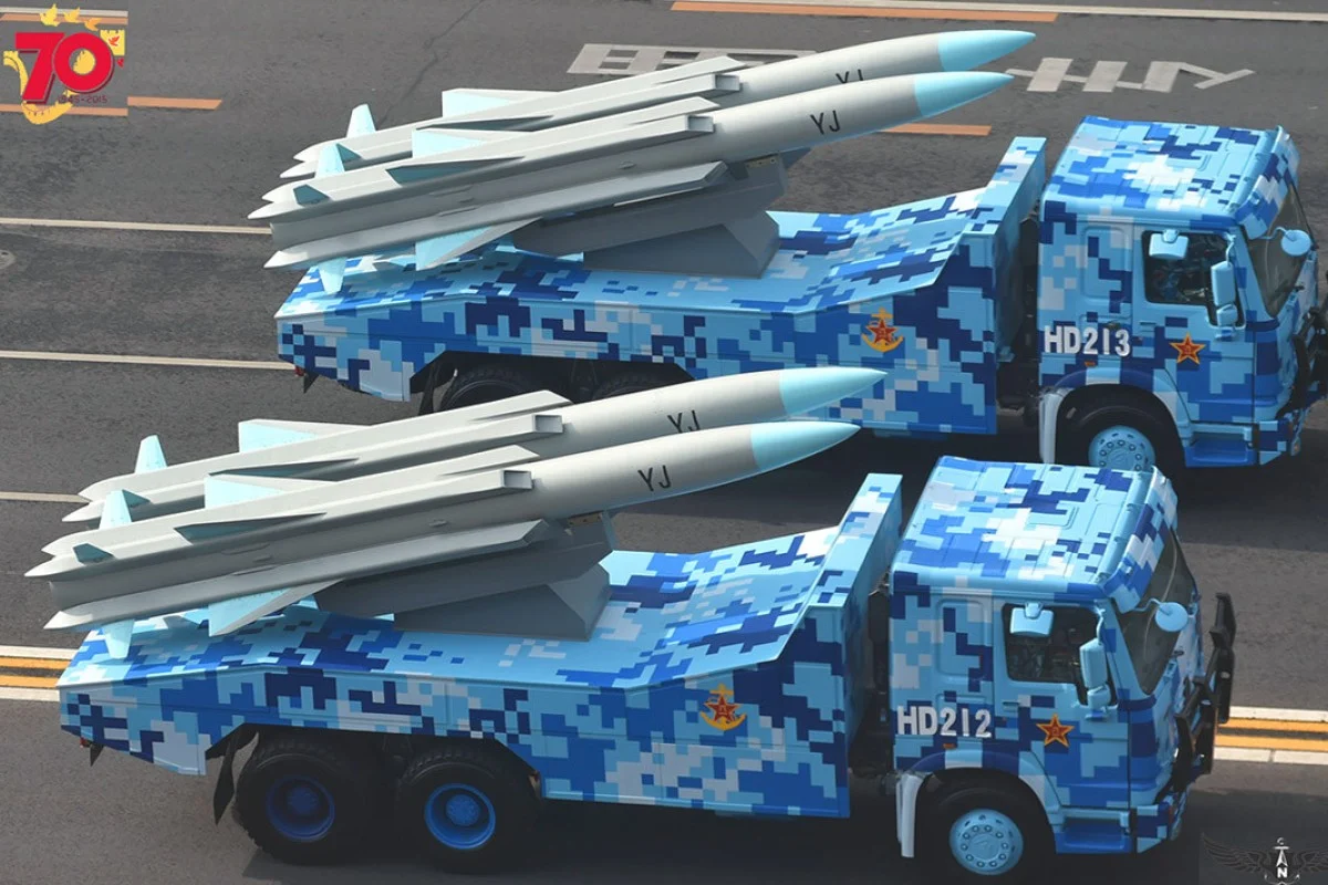 YJ-12 anti-ship missiles during parade, mounted on truck for presentation