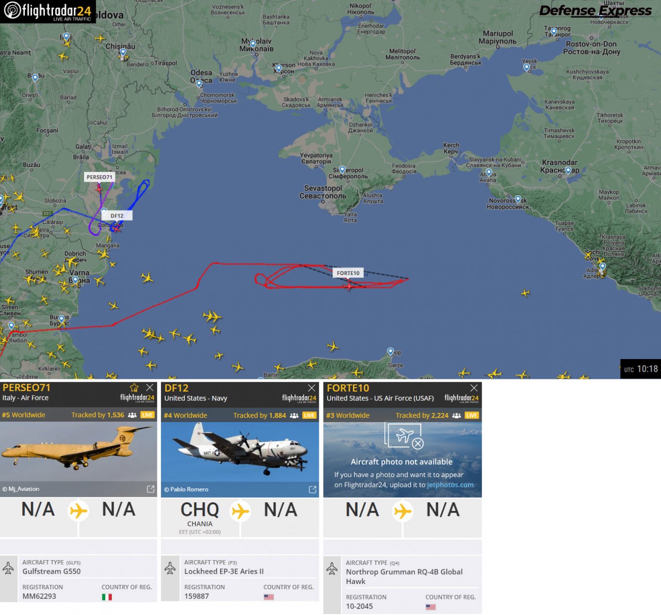 Reconnaissance and radio surveillance aircraft of NATO aliies to watch over the russian Black Sea Fleet