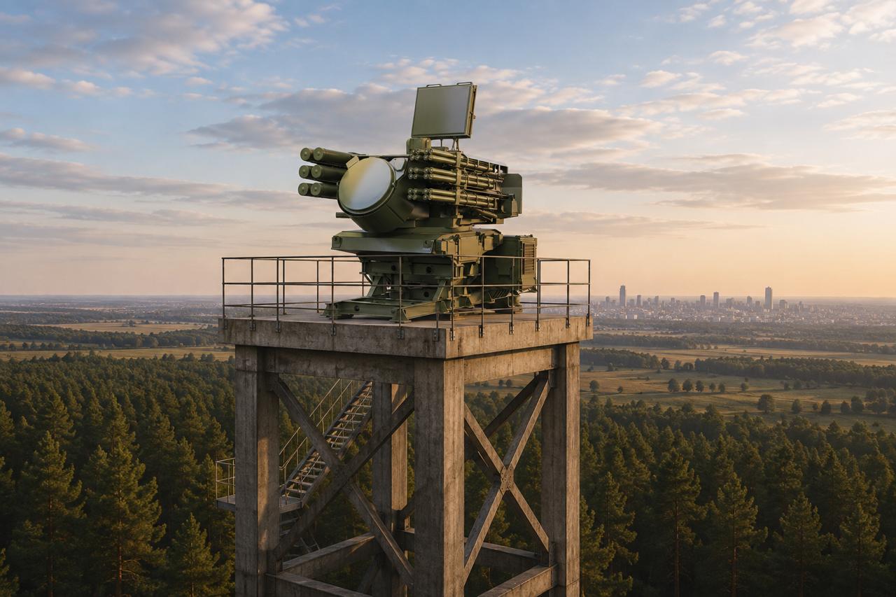 Pantsir-SMD SAM system stationed on an air defense tower