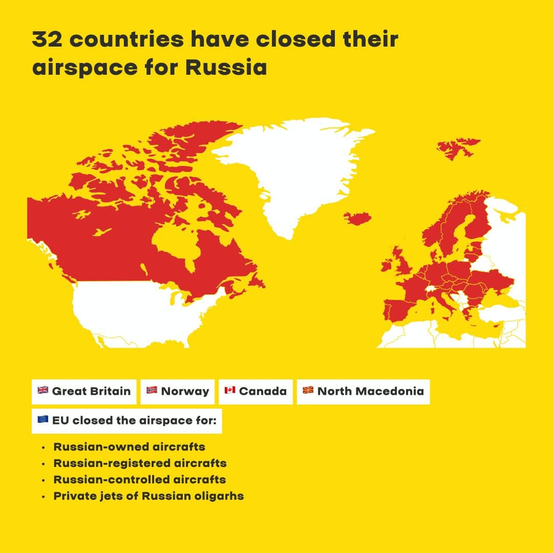 Defense Express / A total of 32 countries have closed their skies to the Russian aircraft / Day Five of Russian invasion: the 24 