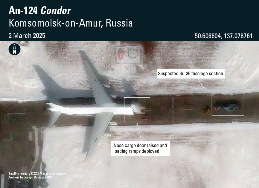 A Su-35 is loaded into an An-124 airlift / Defense Express / Satellite Caught russia Bring Su-35 to Algeria and Reveals the Number of Operational Su-57s