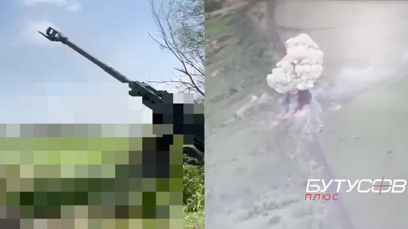 The moment of hit of the projectile which was shelled from the American M777A2 howitzer in the Russian 2C3 Acacia self-propelled gun, Defense Express