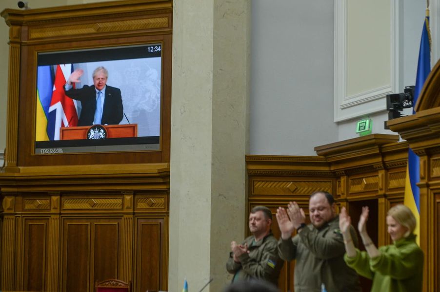 UK Prime Minister Boris Johnson during his online speech in the Verkhovna Rada of Ukraine