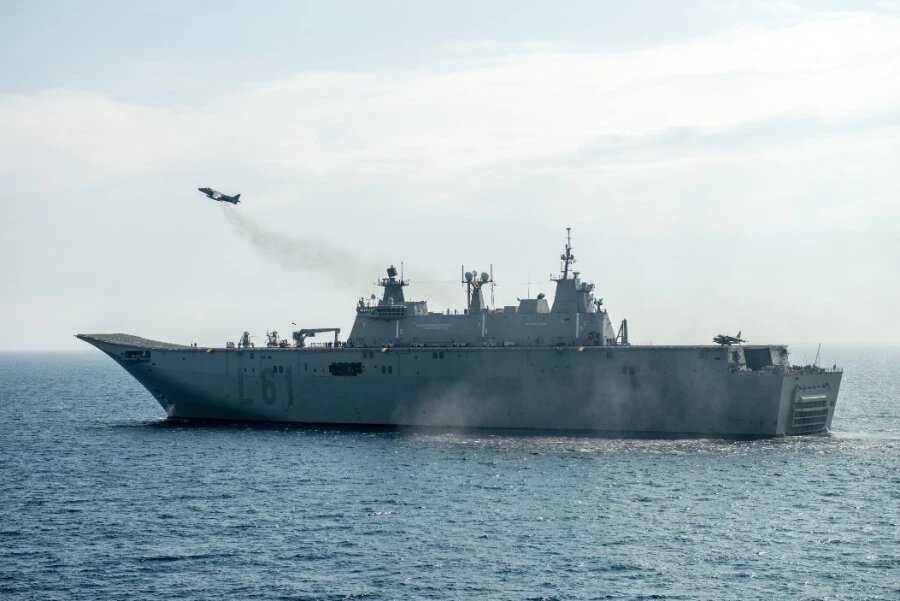 The AV-8B Harrier launch from the deck of Juan Carlos I ship Defense Express The S-71 Galerna or S-74 Tramontana Submarine Tracks the Juan Carlos I Light Aircraft Carrier (Video)