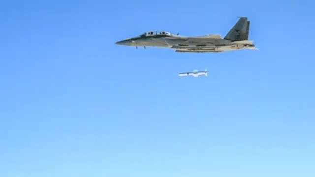 Launch of upgraded Harpoon Block IIU from F-15SA