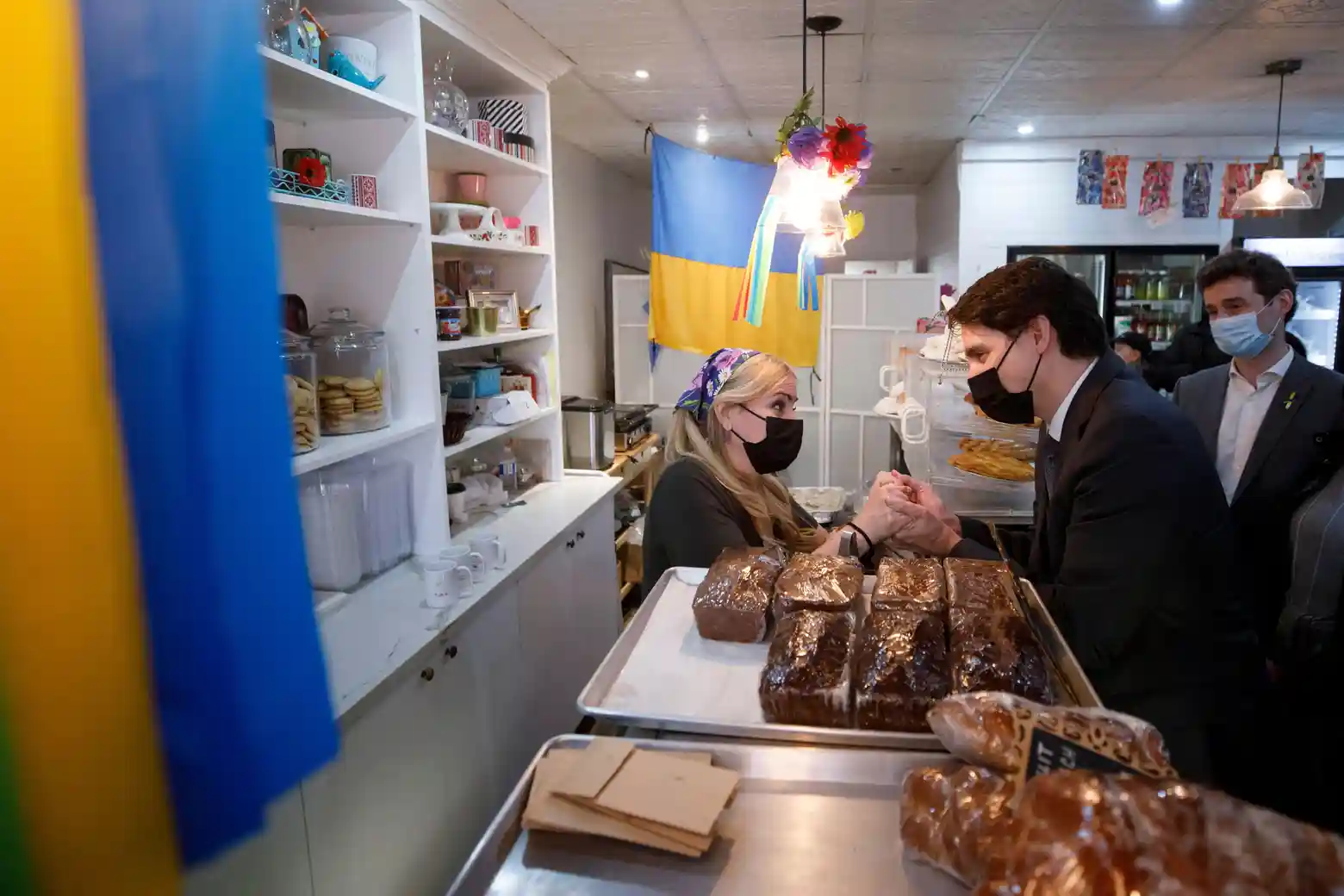 Prime Minister Justin Trudeau meets with bakery owner Maria Janchenko during a brief visit to Janchenko Bakery in Toronto, Thursday, March 17, 2022, Defense Express