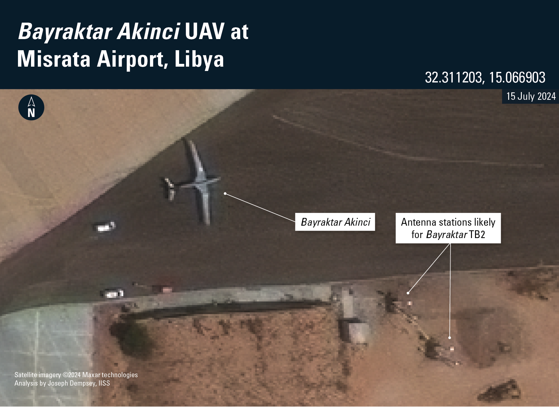 Satellite image confirming Akıncı appearance in Government of National Accord Libya forces, IISS July 2024 / Open source photo