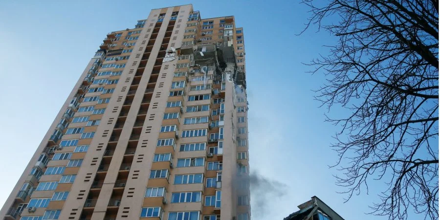 A multi-storey residential building in Kyiv, which was hit by russian missile on February 26