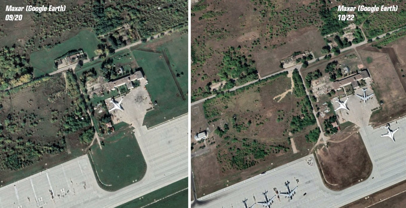 Satellite images of Engels Air Base from September 2020 and October 2022 compared