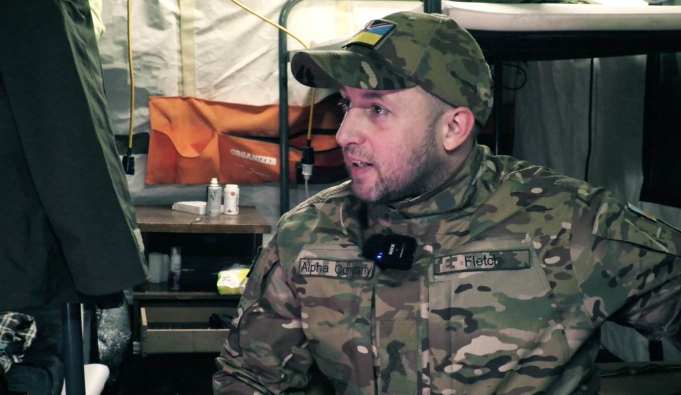 A soldier in the 2nd International Legion for the Defence of Ukraine with the call sign Fletcher