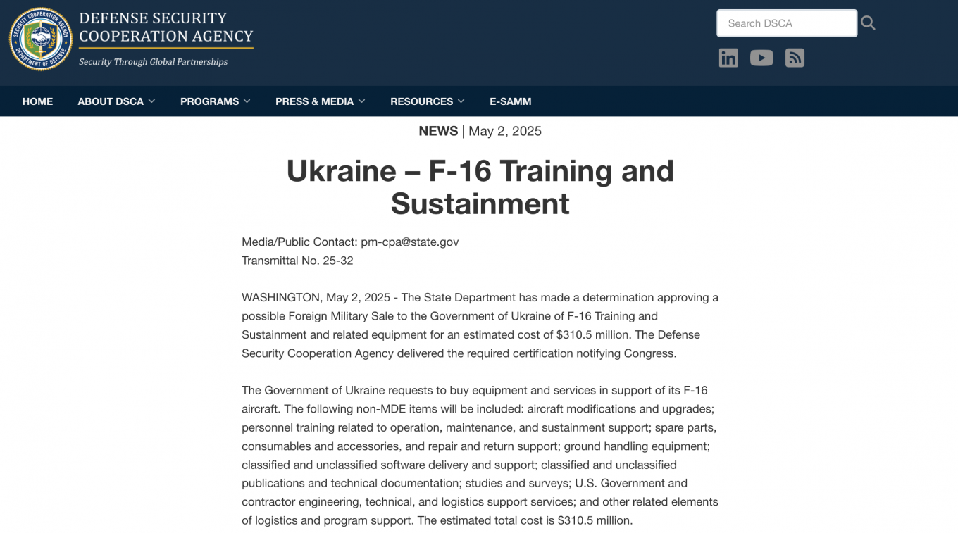 FMS Deal for Ukraine Approved for the First Time Under Trump's Second Term: Important for F-16s and the Funding Question, Defense Express