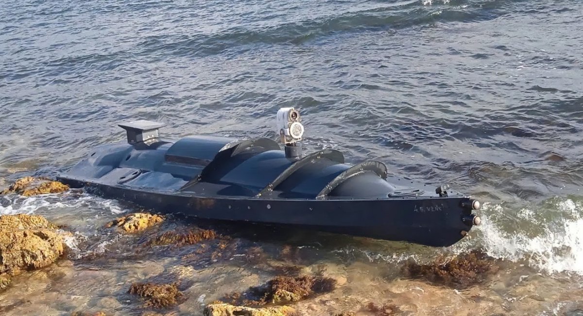 Ukrainian naval drone found by the russian authorities on the occupied Crimean Peninsula, The Commander-in-Chief of the Armed Forces of Ukraine Says russia Uses Maritime Drones Against Ukraine, Defense Express