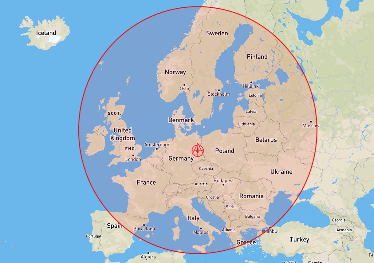 Coverage range of the Typhon system with Tomahawk missiles if deployed in Germany, If Germany Buys Typhon with Tomahawks Capable of Reaching Moscow, Will It Eliminate Europe’s Need for at Least 4,200 Cruise Missiles