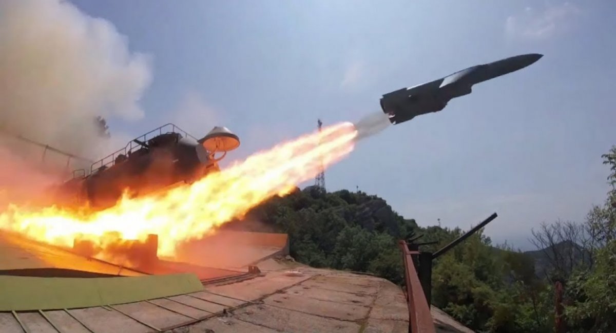 Launch of a P-35 cruise missile from the launcher of the Utes russian Navy anti-ship missile coastal defense division, 2019 Defense Express