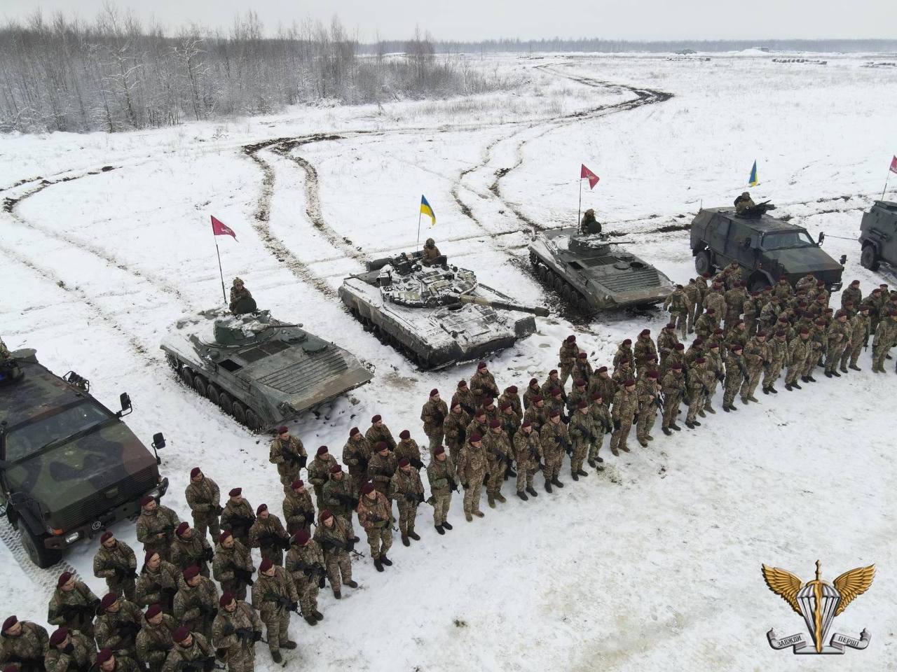 German Dingo vehicles among the other armored equipment of the Ukrainian Air Assault Forces