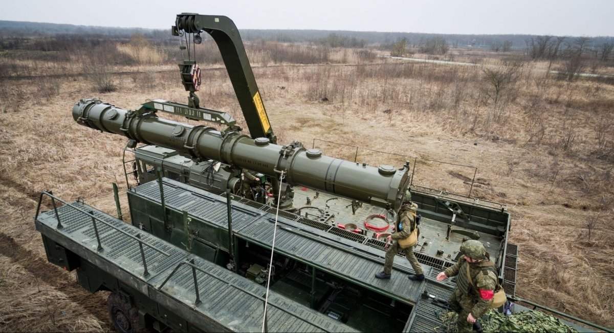 Iskander-K cruise missile loaded onto launcher during a military drill