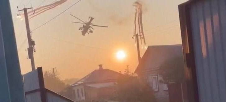 Russian Mi-35M helicopter, presumably while carrying out reconnaissance and strike missions against the Wagner Group units, on June 24, 2023 Defense Express Russian Army Used Ka-52 and Mi-28 Helicopters Against Wager Group, Part of Them Were Downed
