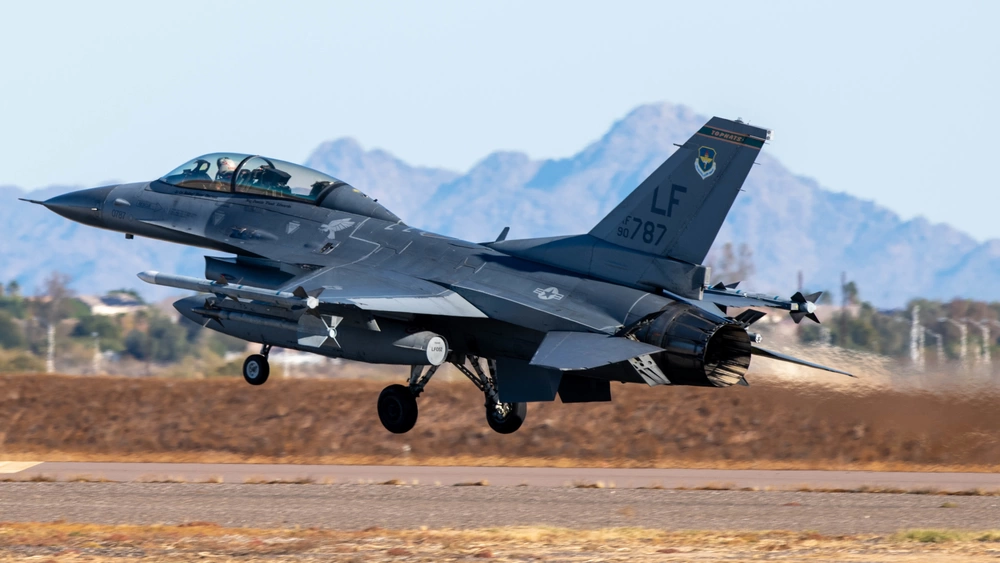 U.S. Air Force F-16D takes off for a daily training