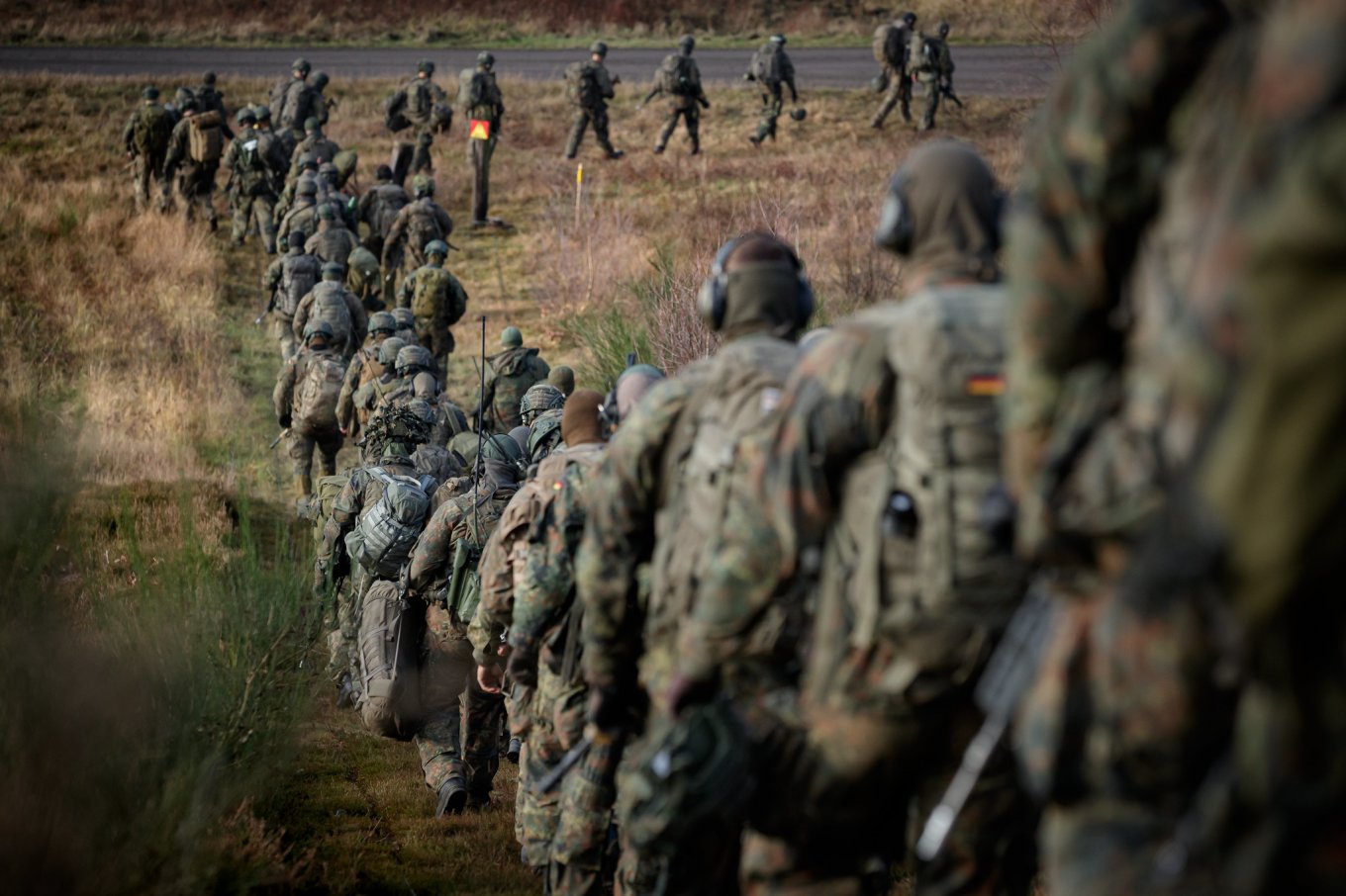 German infantry soldiers on a tactical march during a military training exercise