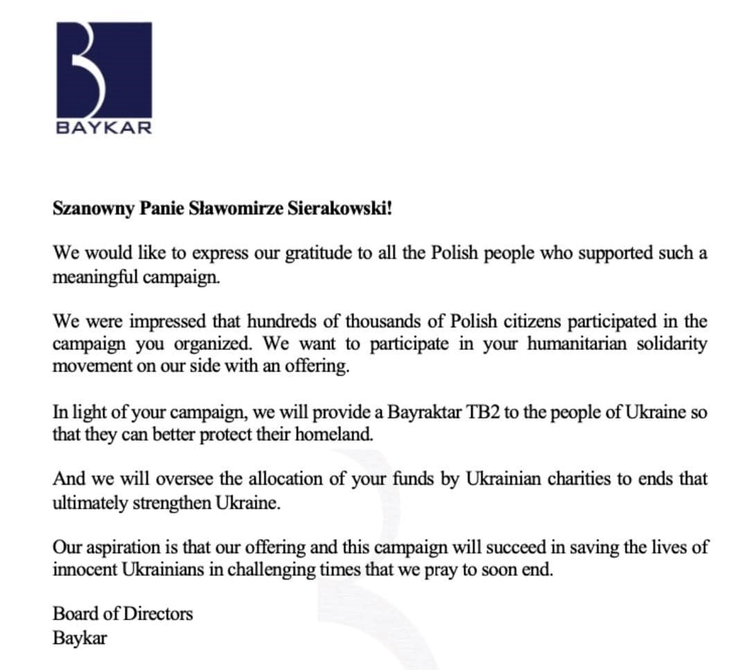 Baykar Hands Over Bayraktar TB2 to Ukraine's Military for Free Again, This Time from Poles Who Already Collect Money to Bay Helicopters for Ukraine, Defense Express