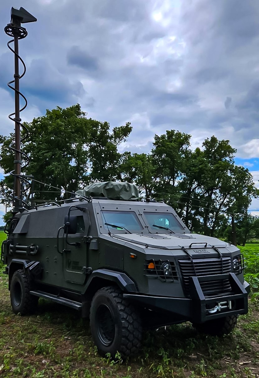 FC.K electronic warfare system on a Kozak armored vehicle