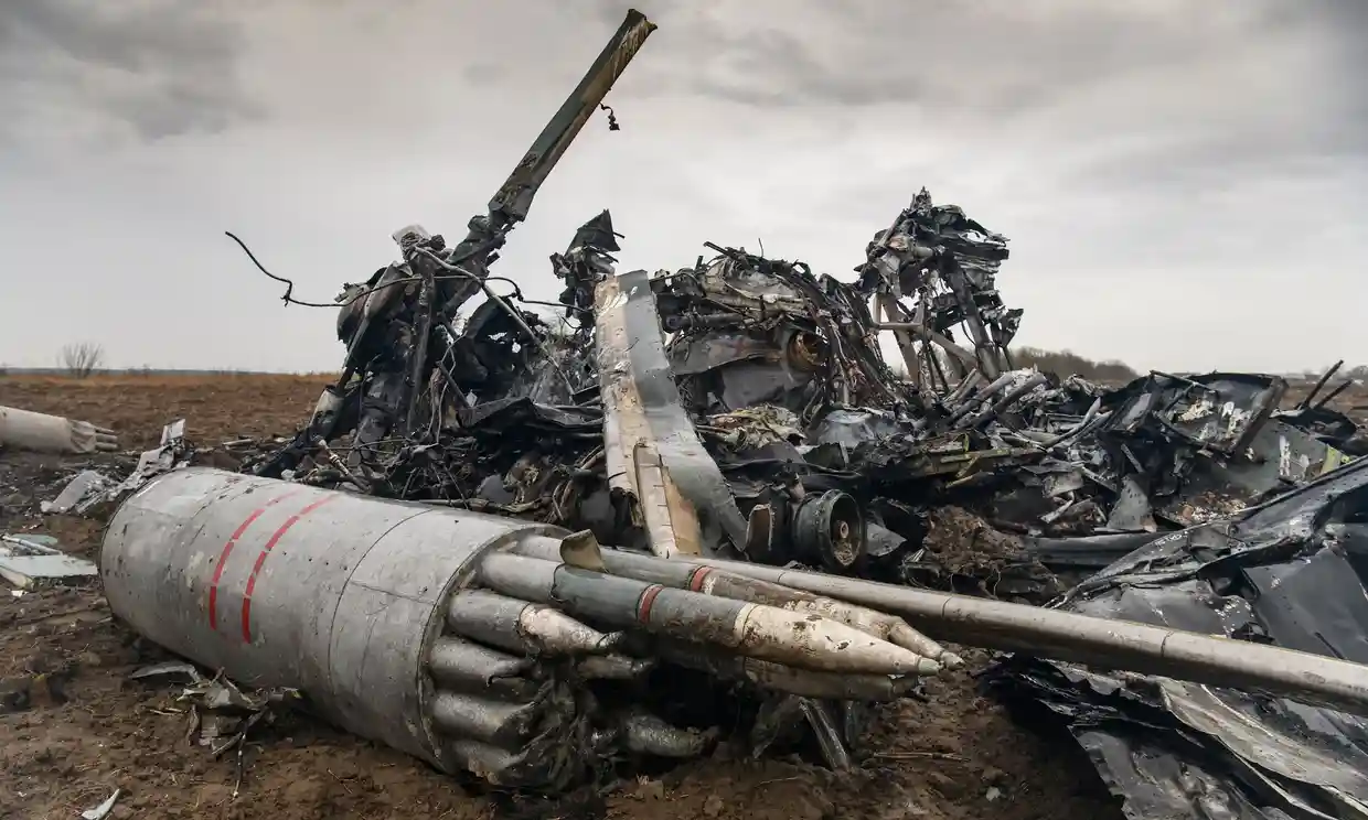 Fragments of a Russian Mi-8 helicopter