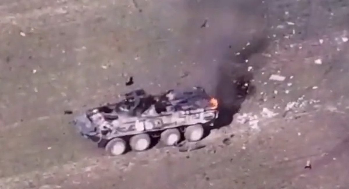A Russian BTR-82A armored personnel carrier, destroyed by the Ukrainian military somewhere in the East on Thursday, April 28, Defense Express