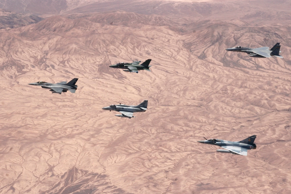 Illustrative photo: Louisiana Air National Guard fighters fly in a joint dissimilar aircraft formation with pilots from multiple countries as part of the SALITRE II international training mission in Chile, 2009