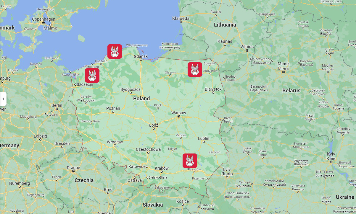 The approximate locations of main activities of Anaconda 23 drills in Poland