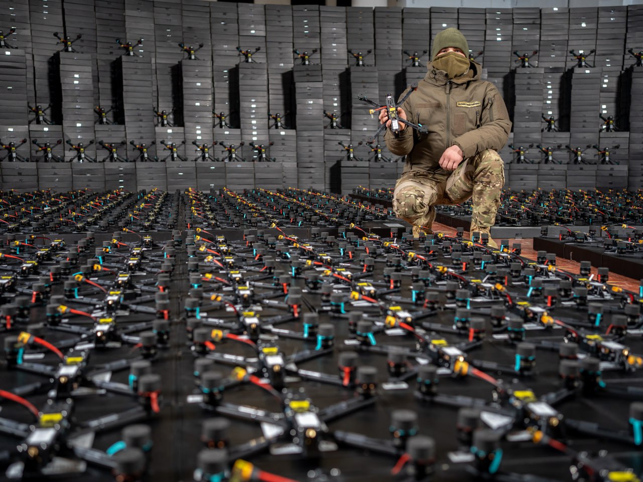 Some of the FPV drones procured through charity fundraisers and delivered to the Ukrainian forces in December 2023, 5,000 units in total