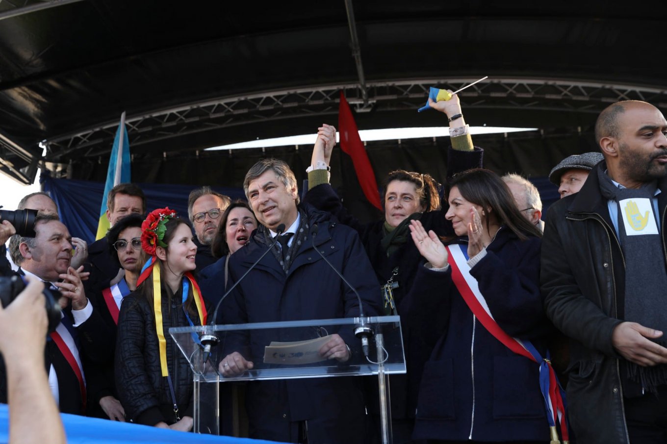 Ambassador of Ukraine to France Vadym Omelchenko during a protest march against the invasion of Russian troops in Ukraine, Defense Express