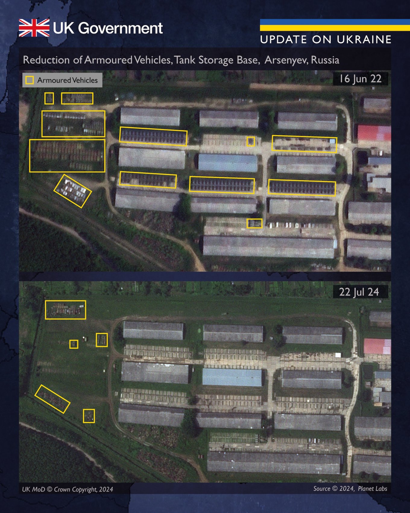 Defense Express The UK Defense Intelligence: Satellite Imagery Reveals russia’s Shrinking Soviet-Era Tank Stocks as Losses in Ukraine Reach 11,600