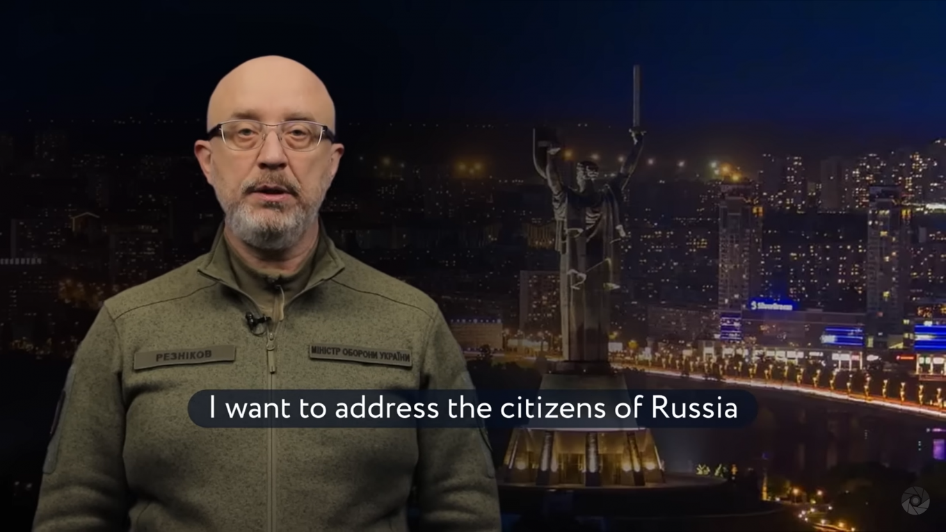 The Defense Minister of Ukraine Oleksii Reznikov addressed Russian citizens in a video message on Friday, Defense Express