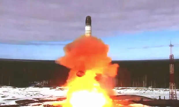 The launching of the Sarmat intercontinental ballistic missile at Plesetsk testing field, Russia, Defense Express