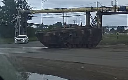 The russian heavy armored personnel carrier based on T-72 or T-90 during testing, July 2024 / Defense Express / How and Why Turn Their T-72 Into a Massive Turtle Tank, russians Show