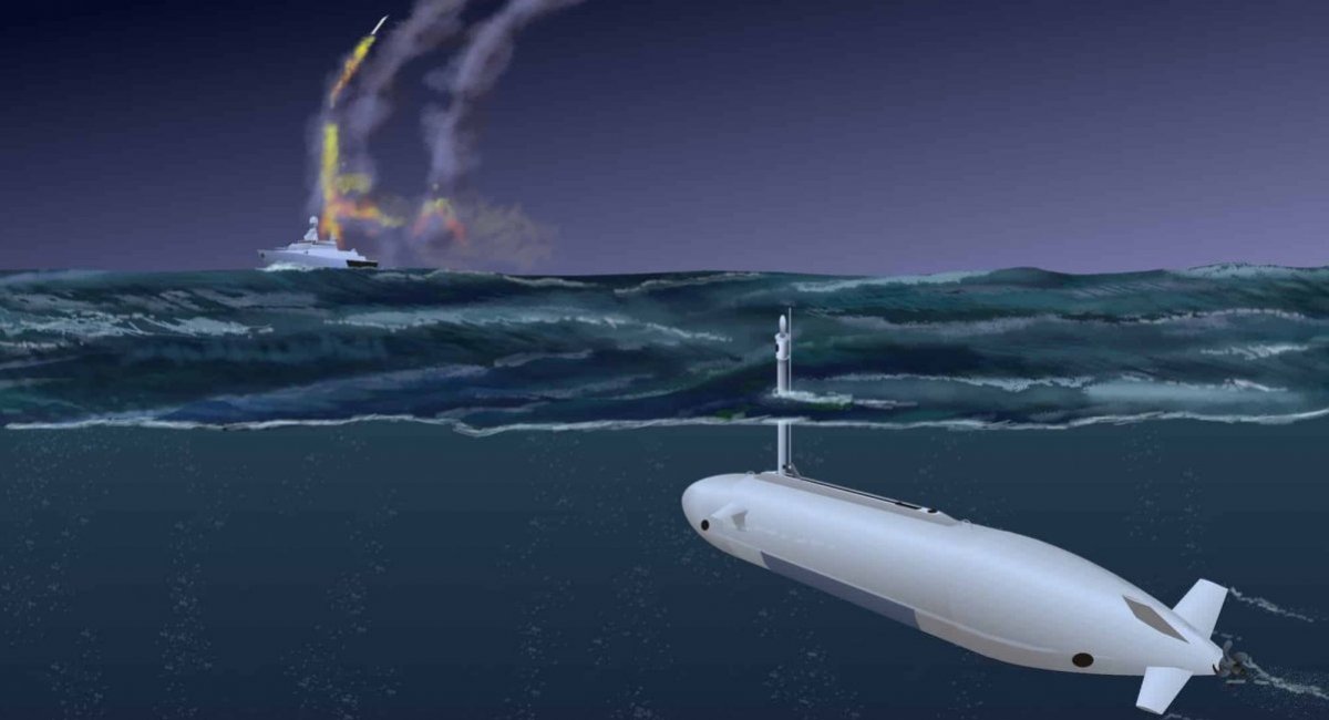 A FURY autonomous underwater vehicle approaching a russian missile cruiser for attack / Illustrative graphics credit: NAval News