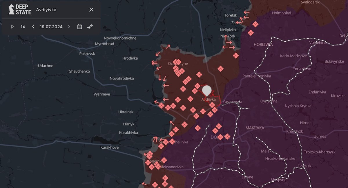 The Avdiivka-Pokrovsk sector in Donetsk sees heightened activity as russian forces push forward / screenshot from DeepStateMap 