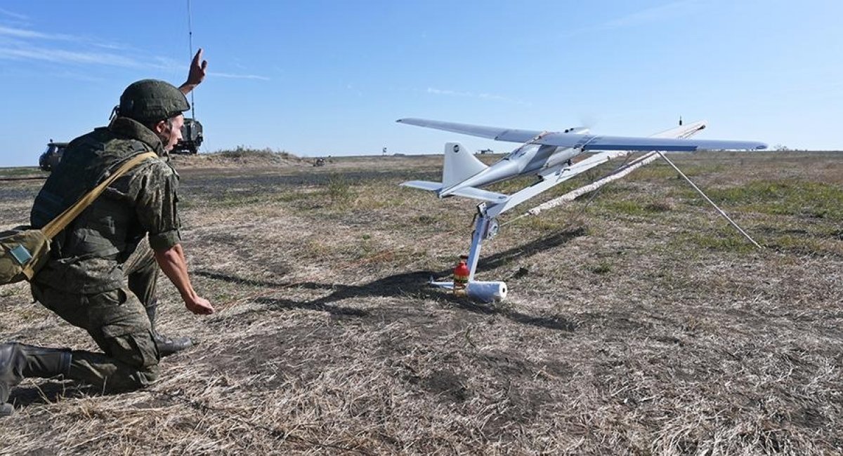 russian Orlan-30 drone before launch from a catapult