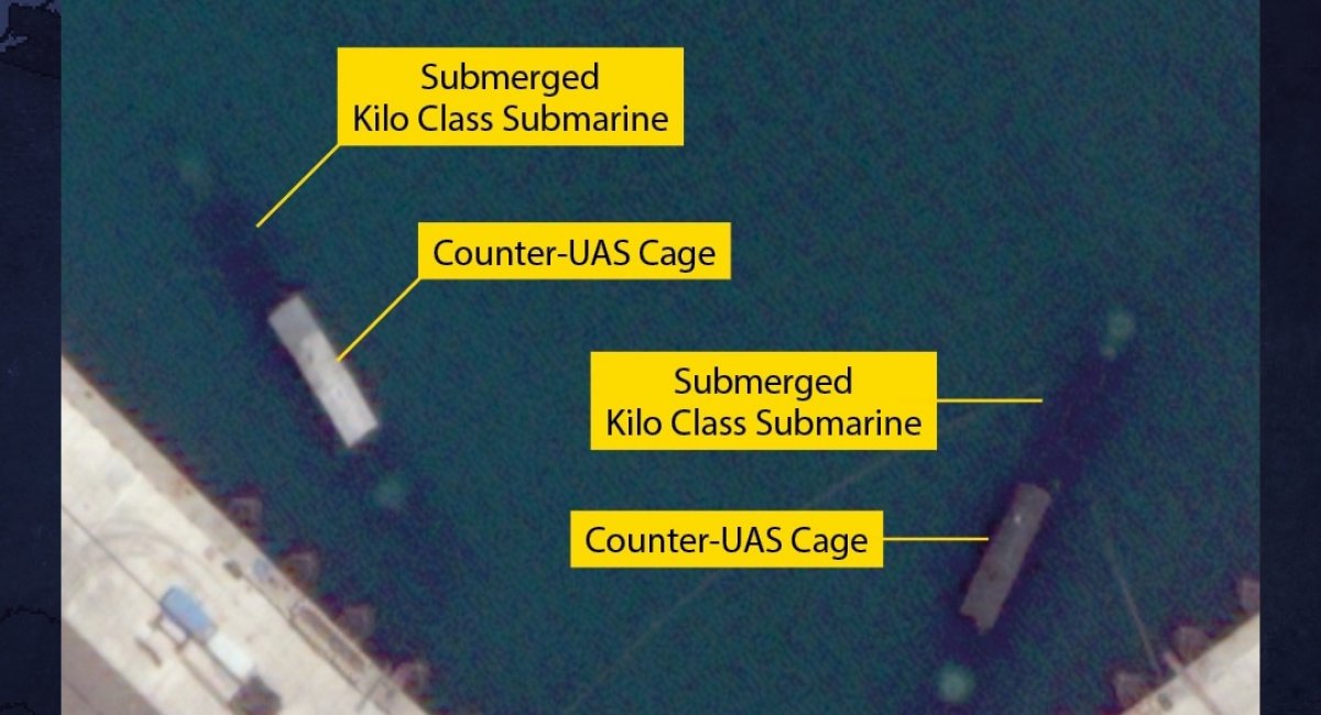 Three of russia's four KILO-class submarines have been fitted with counter-UAS cages / Photo credit: The UK Defence Intelligence