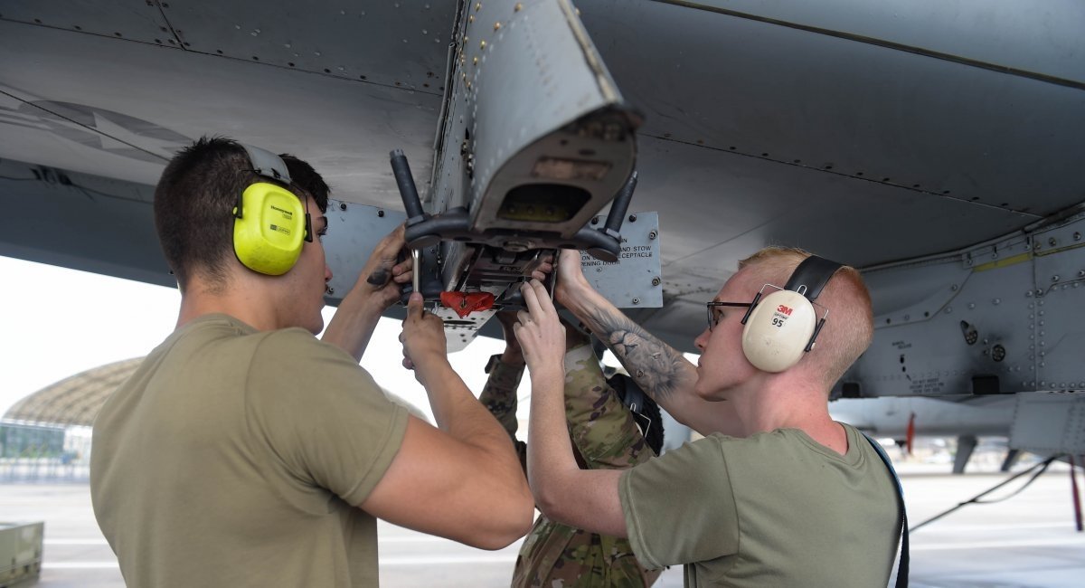 The bomb ejector rack is installed into the wing of an A-10 / Photo credit: U.S. Department of Defense