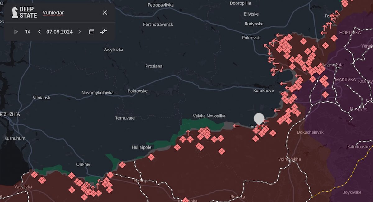 Strategic victories to the east and west of Vuhledar point to an escalated effort to encircle the town / screenshot from DeepStateMap 