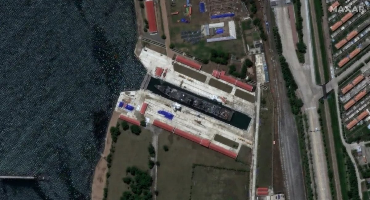 Choe Hyon–class destroyer in dry dock, Najin / Photo credit: Maxar Technologies via TWZ