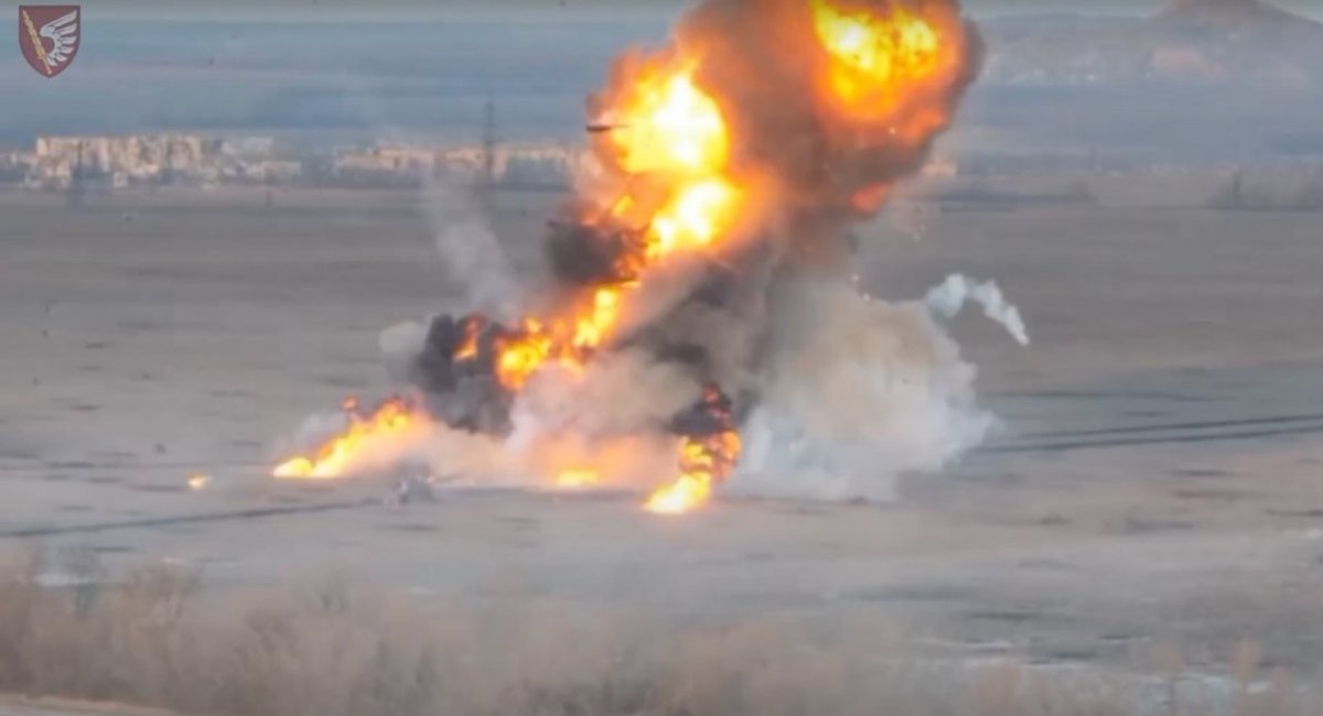 Russian armored vehicle on fire, Maryinka, Donetsk region / screenshot from video