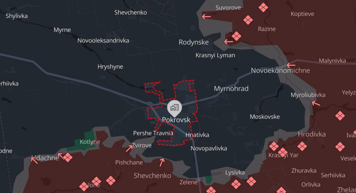 Pokrovsk, Donetsk region / screenshot from DeepStateMap
