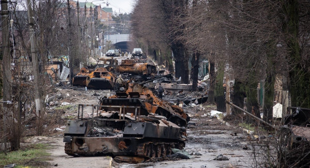 russian armored vehicles, which were destroyed by defenders of Ukraine in February 2022, when the enemy tried to capture Kyiv