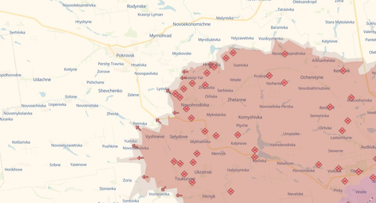 russians use minimal equipment in the Pokrovsk sector / Photo credit: DeepState map