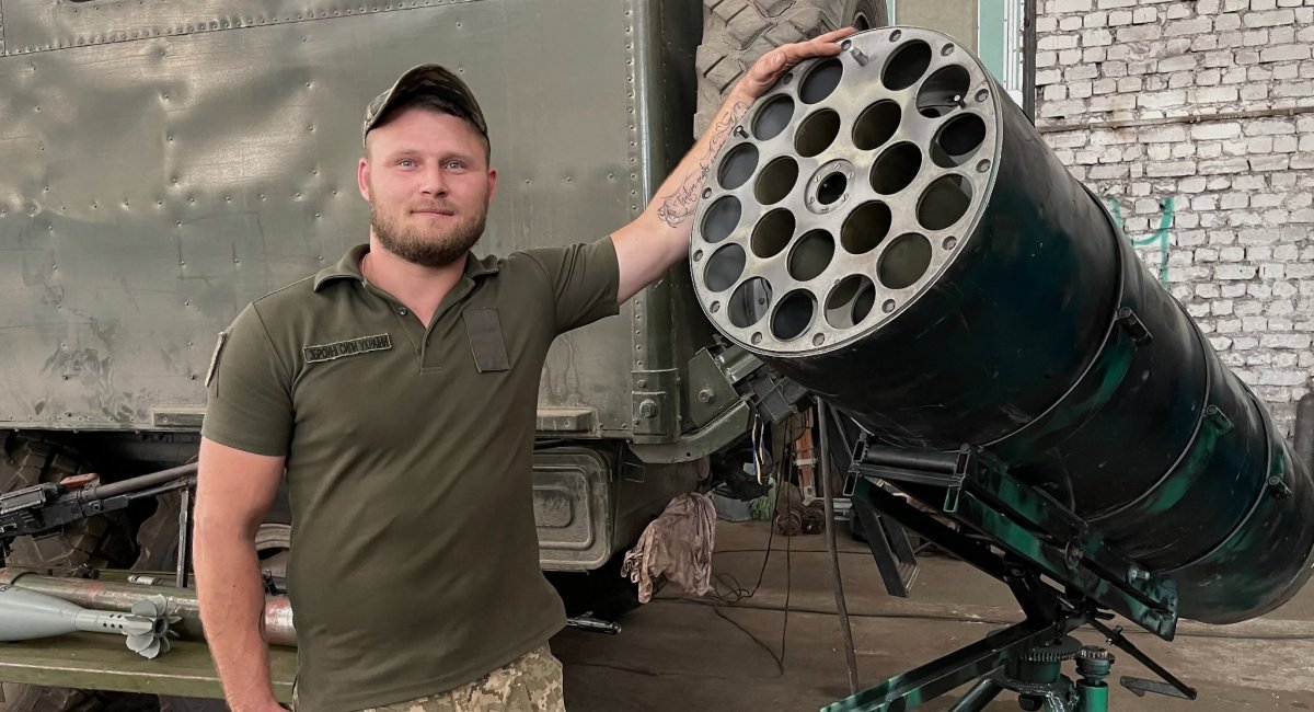 The B-8V20A rocket pod taken from an attack helicopter and turned into full-fledged "Thunder" multiple rocket launcher, / Photo credit: 28th Mechanized Brigade of the Armed Forces of Ukraine