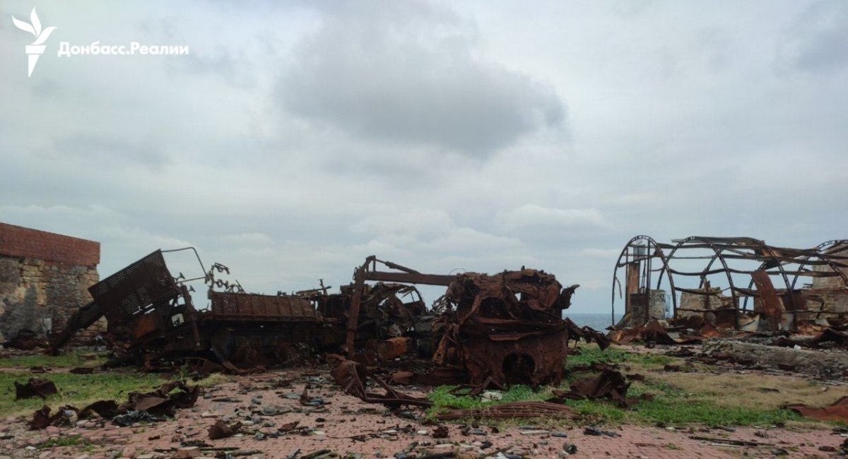Destroyed russian military equipment on the island / Photo credit: Donbas.Realities, RFE/RL