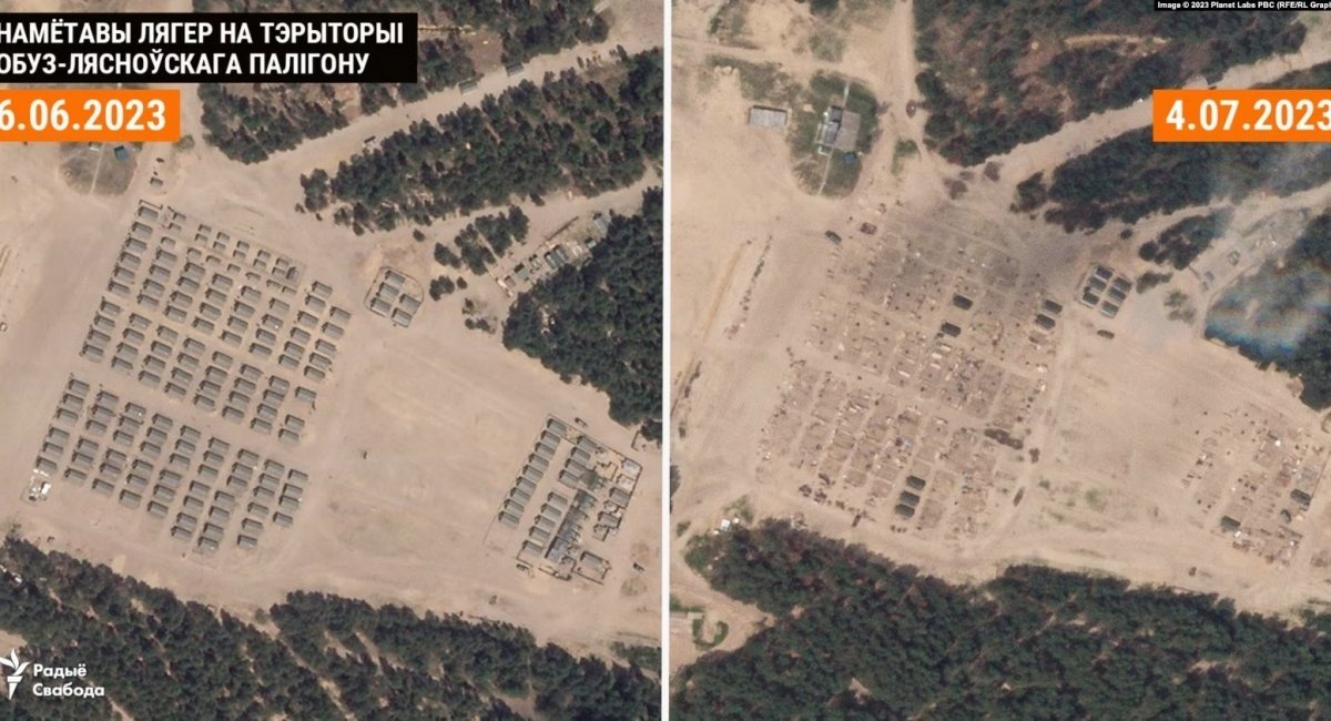 russian military camp at the Obuz-Lesnovsky training ground near Baranavichy, belarus / Satellite photo credits: Planet Labs, Radio Free Europe/Radio Liberty