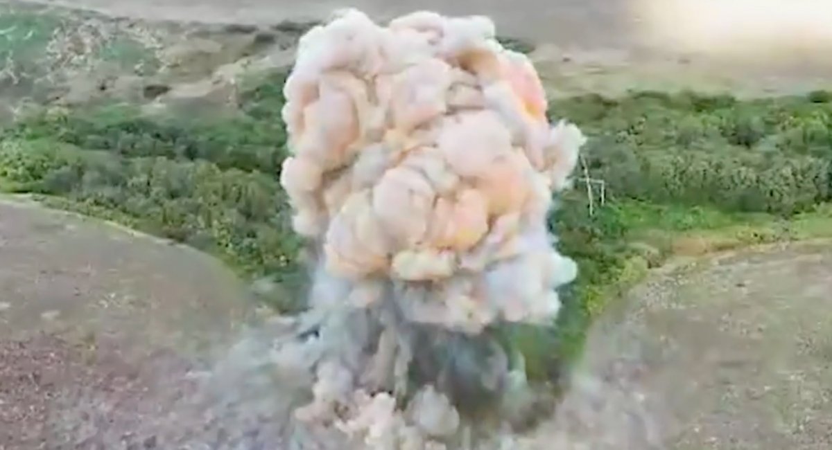 A massive explosion lit up the Kupiansk front as Ukrainian troops destroyed hidden russian ammunition warehouse with a single FPV drone / screenshot from video 